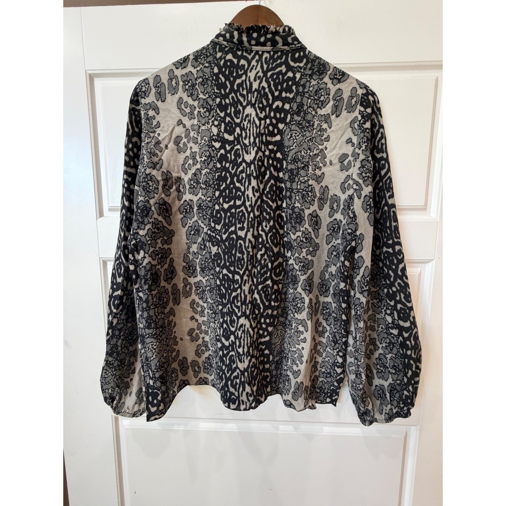 Kobi Halperin Regina Gray Silk Leopard Blouse Ruffle Tie Neck Medium - Picture 5 of 6